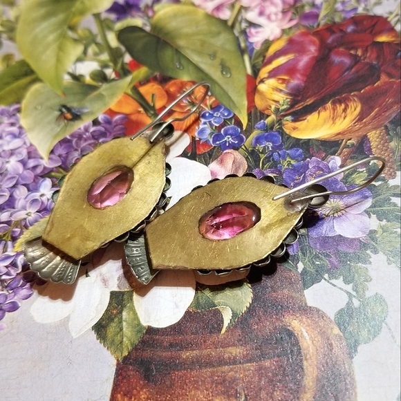 Early 1800s GEORGIAN Pink Paste Stone Earrings - Picture 6 of 7